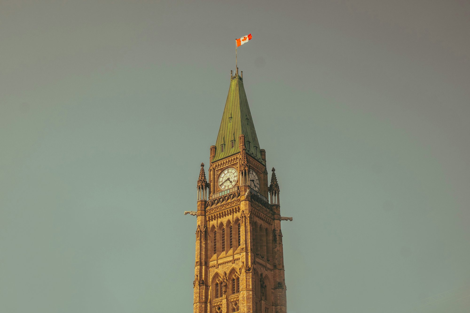 The Peace Tower on Parliament Hill in Ottawa in warm evening sun